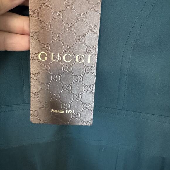 NEW Gucci Green 100% Silk A-Line Dress Short Sleeve Size 42 /6 Italy $2,735 - Picture 9 of 16